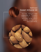 Refined Sweet Almond Oil - Nut free. Allergen-free vegetable oil. Contains Vitamin E & A, minerals and fatty acids, which work to nourish hair, and add shine.