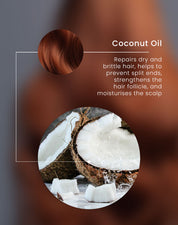 Coconut Oil - Repairs dry and brittle hair, helps to prevent split ends, strengthens the hair follicle, and moisturises the scalp.