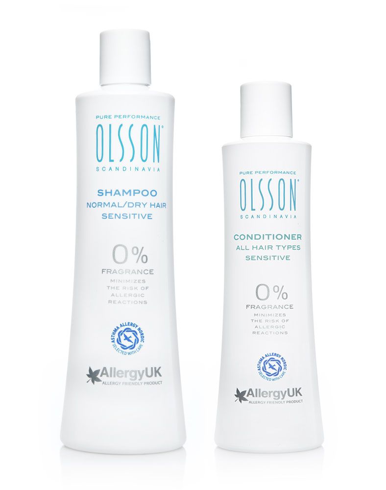 Olsson Scandinavia Sensitive Normal Dry Shampoo & Sensitive Conditioner. Allergy UK Approved.