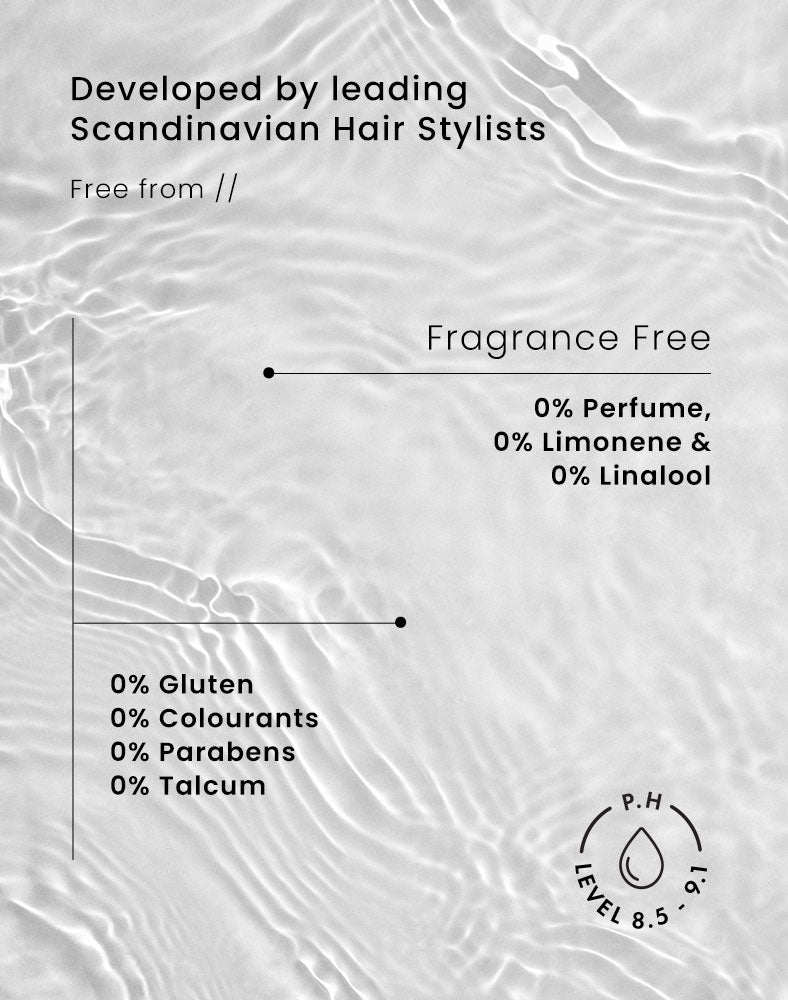 Olsson Scandinavia Sensitive Hair Spray Formula. Developed by leading
Scandinavian Hair Stylists. Fragrance Free: 0% Perfume, 0% Limonene, 0% Linalool, 0% Gluten, 0% Colourants, 0% Parabens, 0% Talcum. PH Level. 8.5-9.11