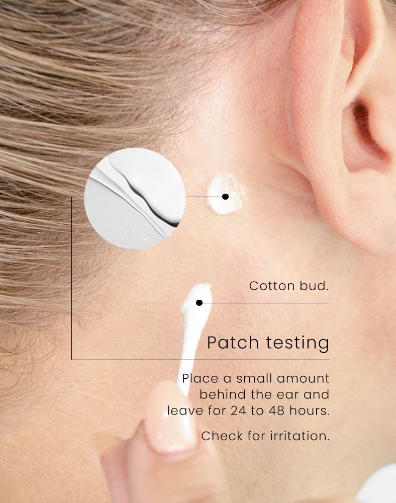 strand test and patch test for hair straightening cream on skin behind ear