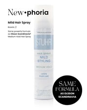 Stuhr® Mild Hair Spray. Boasts the Same powerful formula as Olsson Scandinavia® Medium Hold Hair Spray. 